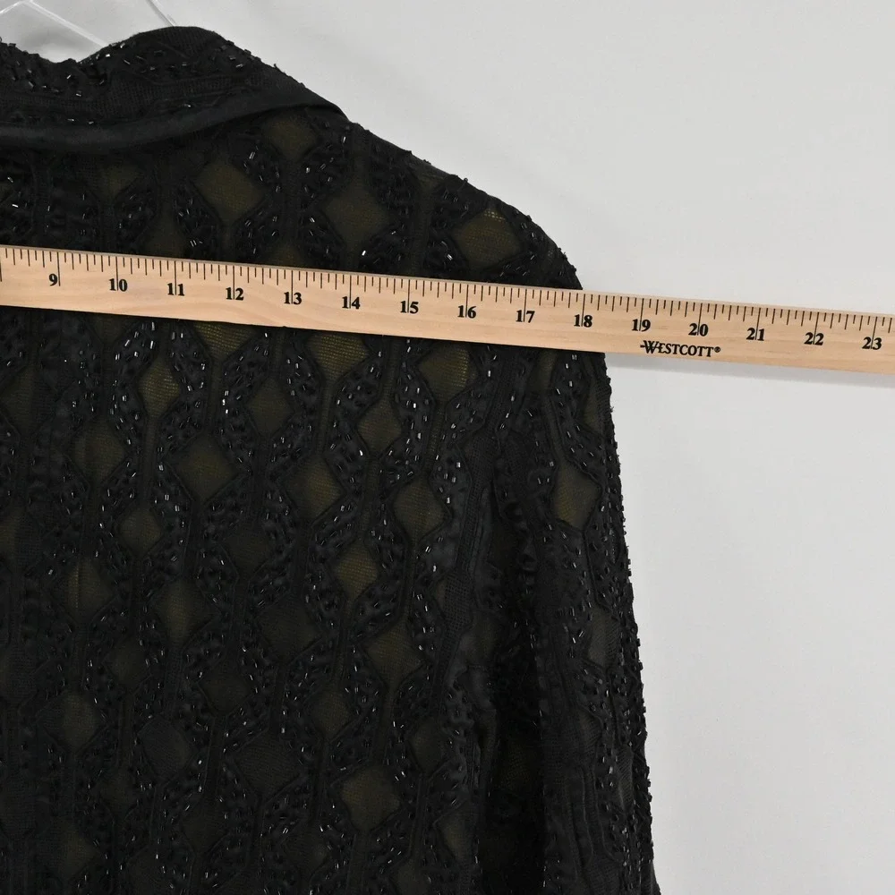 Chicos Beaded‎ Diamond Lattice Blazer Womens Size 2 L Black Cotton Formal Jacket